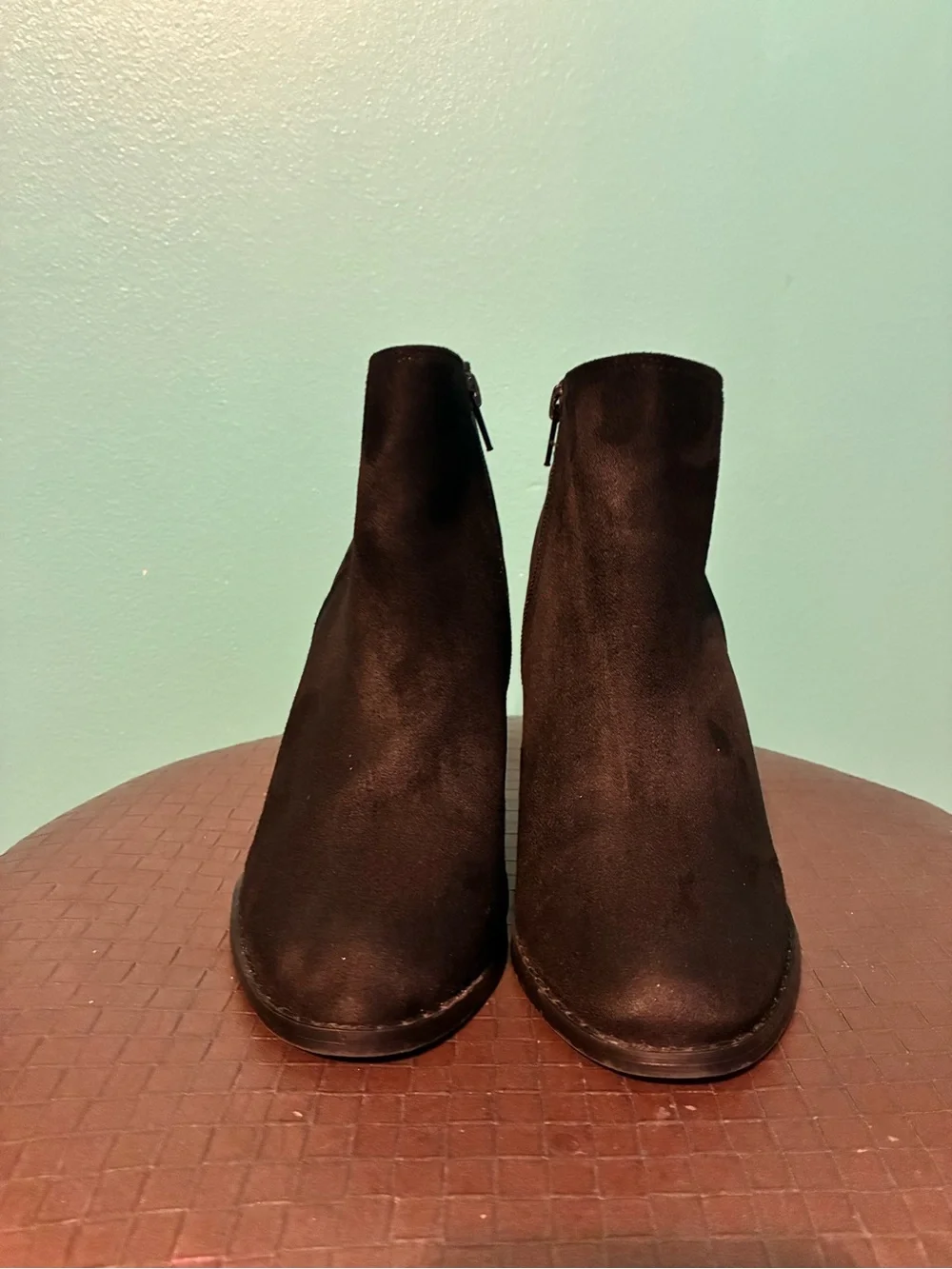 Women's Black Suede Wedge Ankle Boots with Side Zip